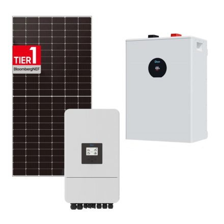 Deye 5 kW háromfázisú hibrid napelemes rendszer – 11,8 kWh SE-F12-C LiFePO₄ energiatárolóval + 10 db DAH Solar panel